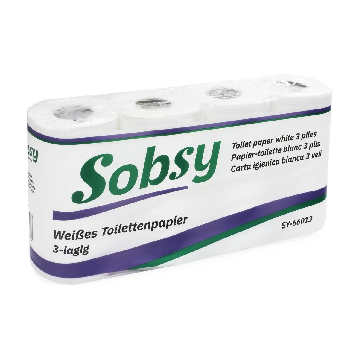 Toilettenpapier 3-lagig, 150 Blatt Zellstoff weiß, 12 x 8 Rollen – Sobsy – Kleinrollen