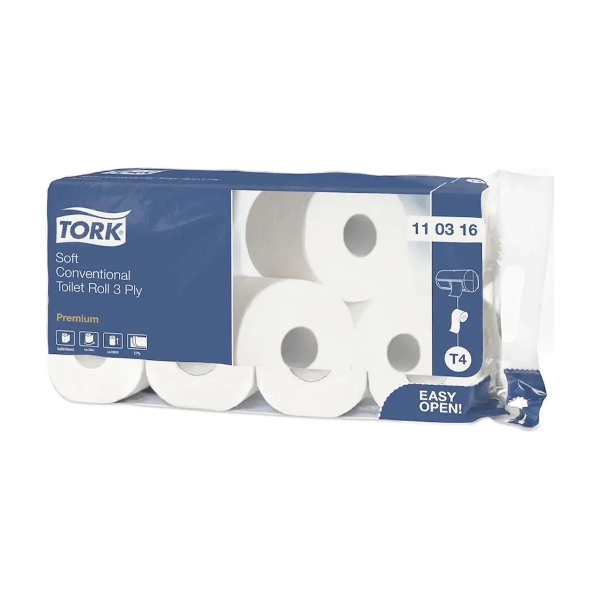 Tork weiches Kleinrollen Toilettenpapier Weiß T4, 3-lagig – 72 Rollen à 250 Blatt