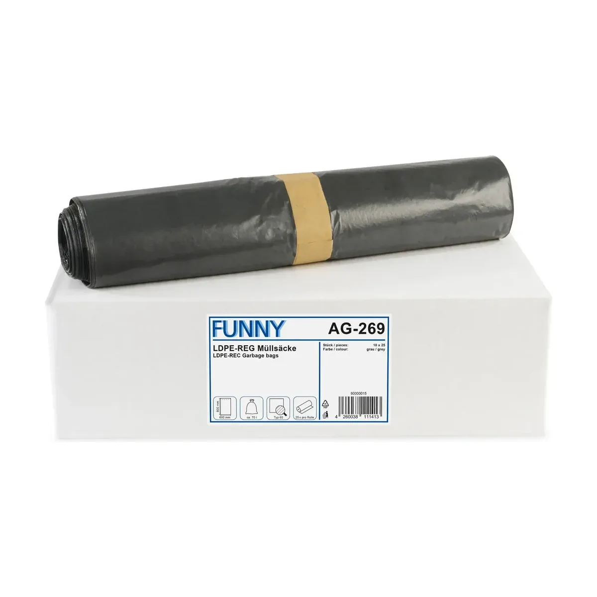 Funny LDPE-Regenerat Müllsäcke, grau, Typ 60 - 70 l, 250 Stück – Funny – Müllsäcke