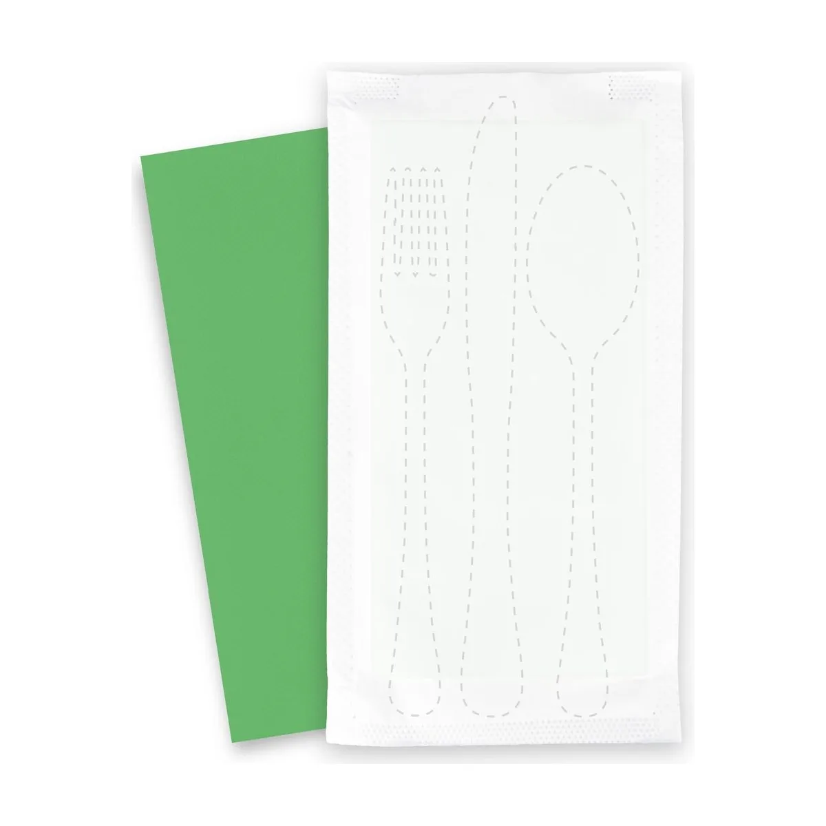 SemyTop Bestecktaschen mit grüner Serviette, 1/8-Falz, 38 x 38 cm, 500 Stück – SemyTop – Servietten weiß