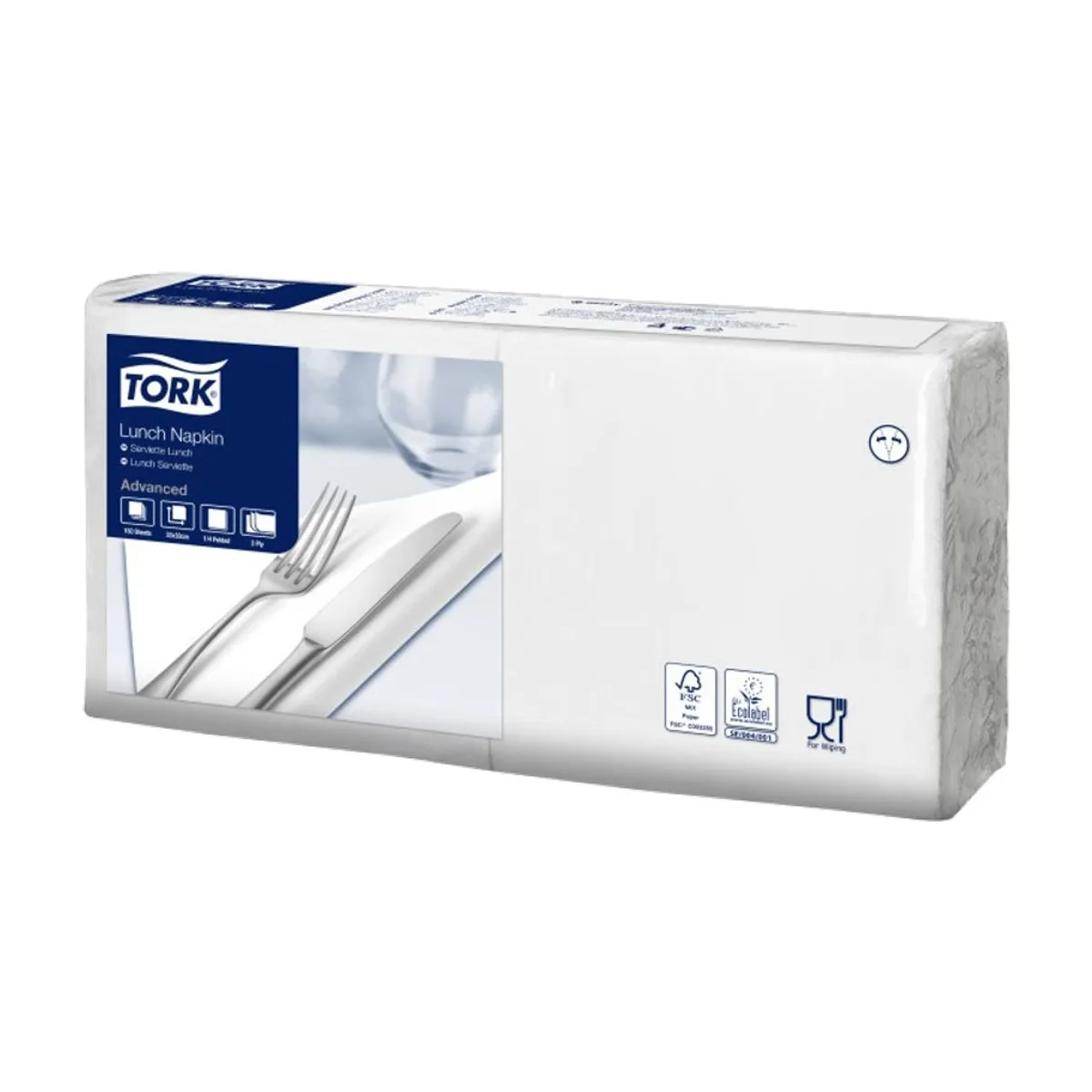 Tork Soft Lunchservietten Weiß, 3-lagig, 33 × 33 cm, ¼-Falz – 10 × 150 Servietten