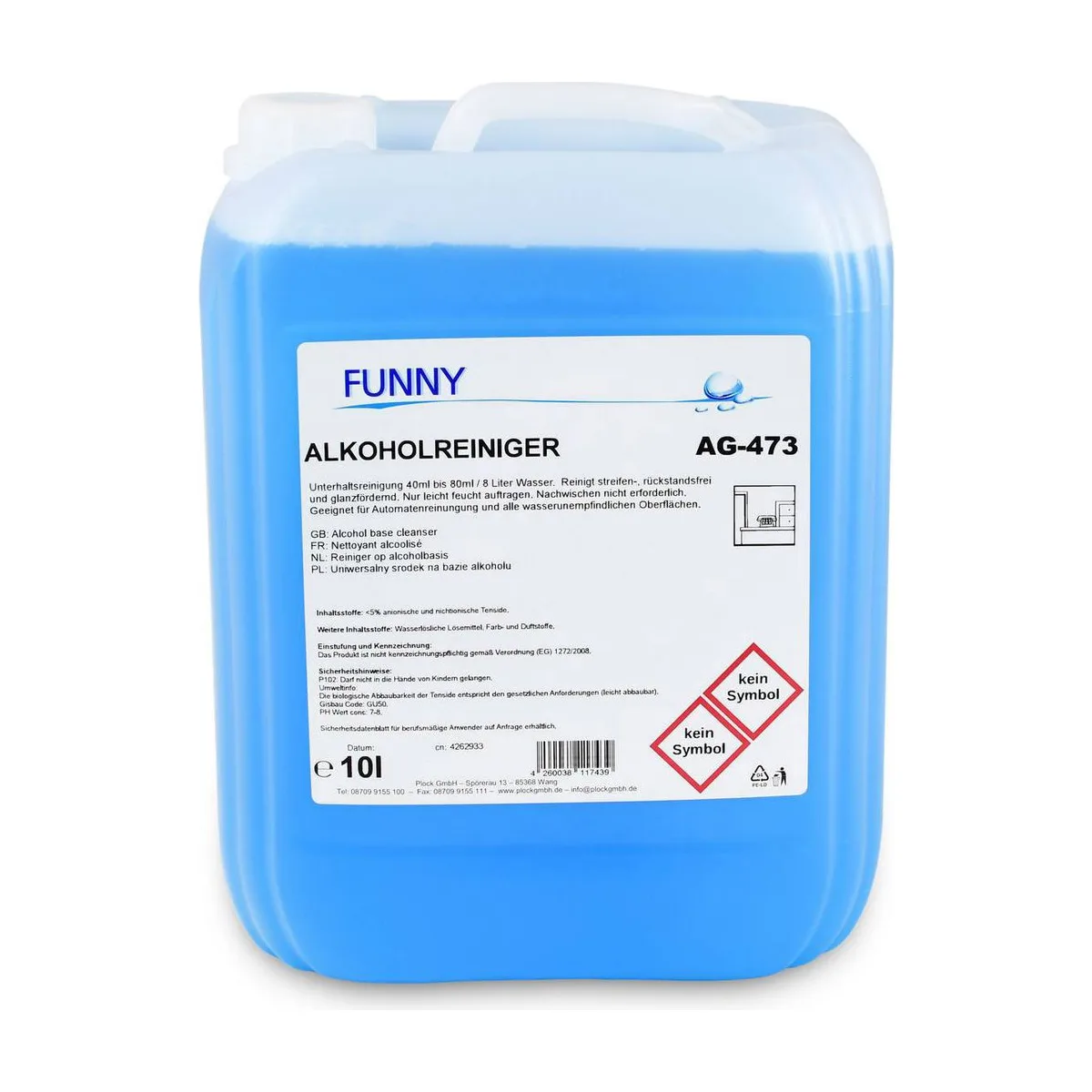 Funny Alkoholreiniger, 10 Liter Kanister, Konzentrat – FUNNY – Glasreiniger