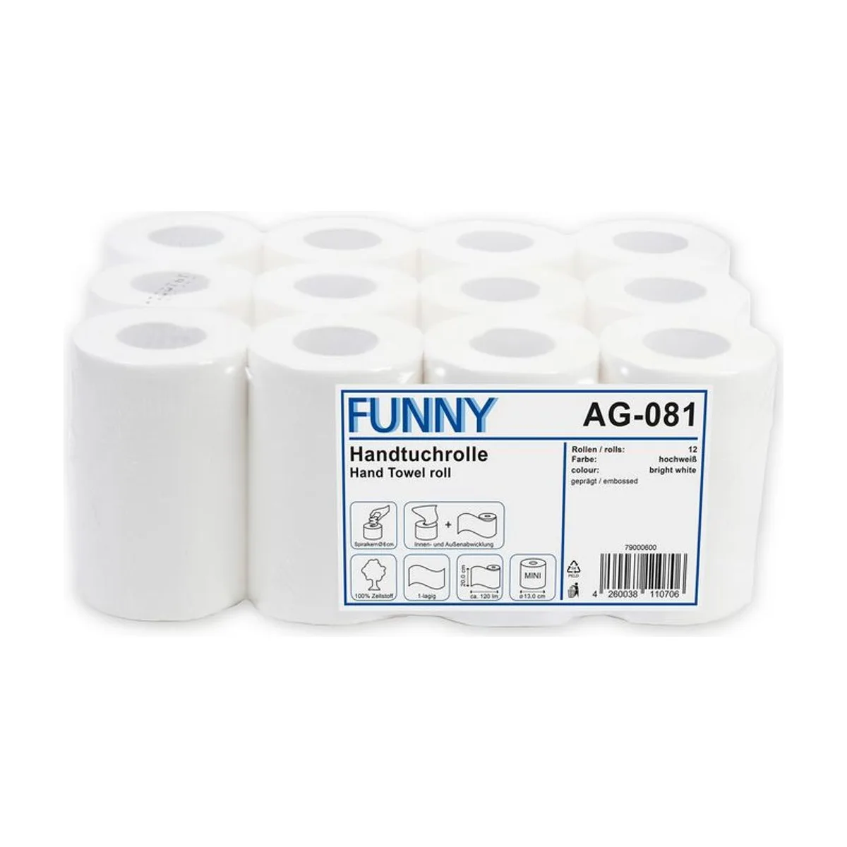 Funny Handtuchrolle 1-lagig Zellstoff 12 Rollen – FUNNY – Innenzugrollen