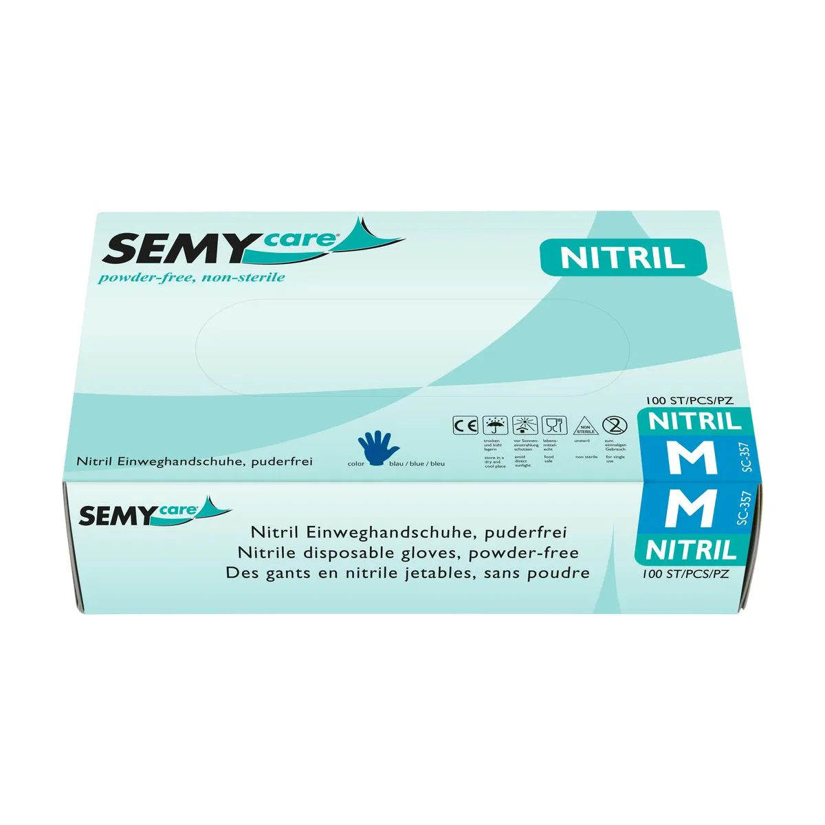 SemyCare Nitril-Einweghandschuhe M, blau, puderfrei – SemyCare – Nitril