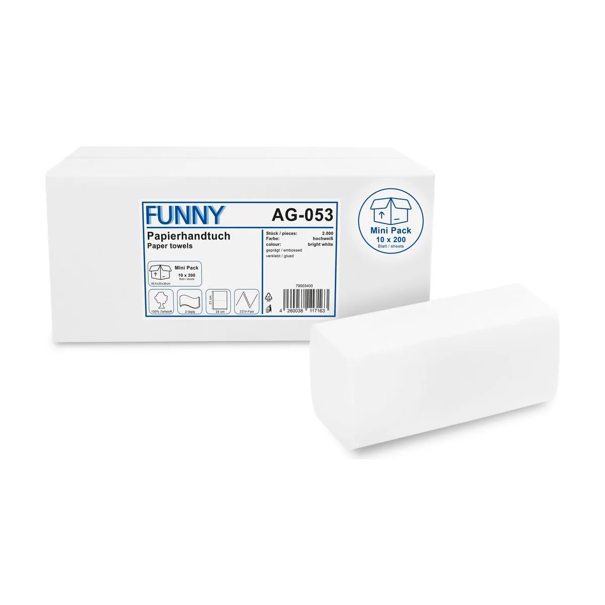 Funny Papierhandtücher, Mini Pack, 2-lagig ZZ/V-Falz, hochweiß – FUNNY – V-Falz