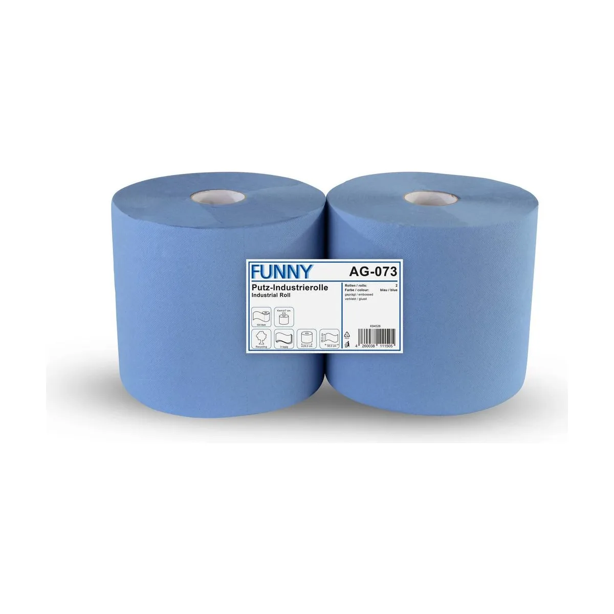 Funny Industriepapierrolle, 3-lagig, 100% Recycling, blau – FUNNY – Industriepapierrollen