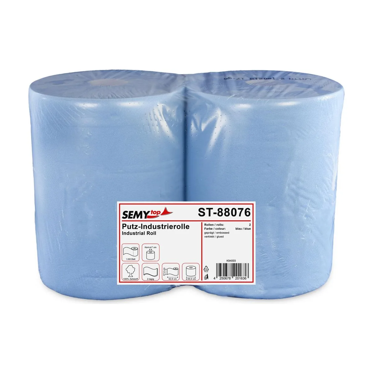 SemyTop Industriepapierrolle, 2-lagig, 100% Zellstoff, blau – SemyTop – Industriepapierrollen