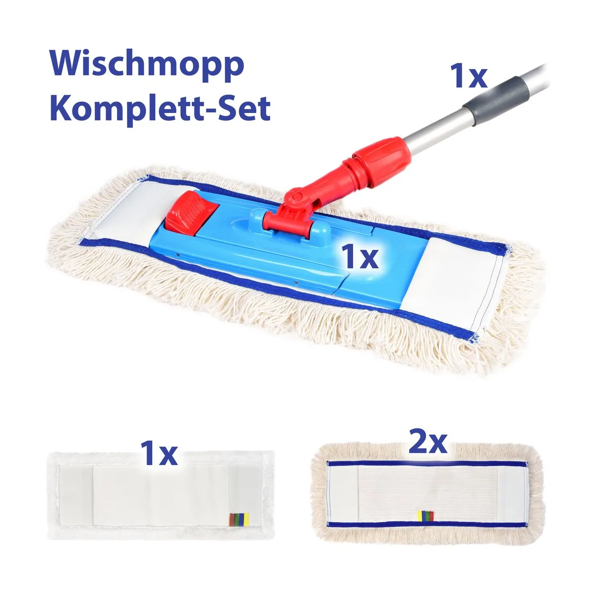 Wischmopp-Set | 50 cm | 3 Möppe | Magnet-Mopphalter | Teleskopstiel – SemyTop – Bodenreiniger