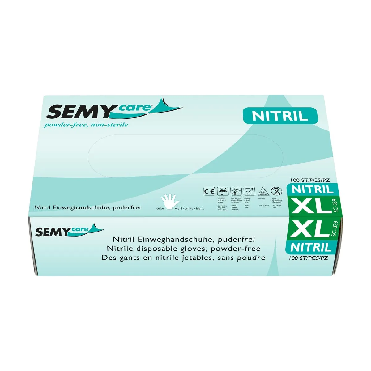 SemyCare Nitril-Einweghandschuhe XL, weiß, puderfrei – SemyCare – Nitril