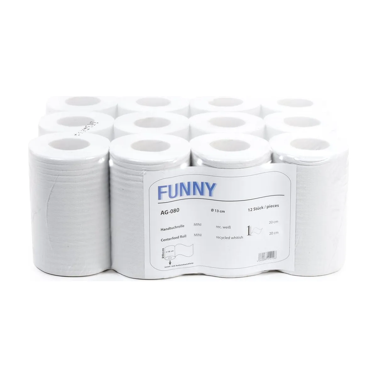 Funny Handtuchrolle MINI, Recycling, 12 Rollen – FUNNY – Innenzugrollen
