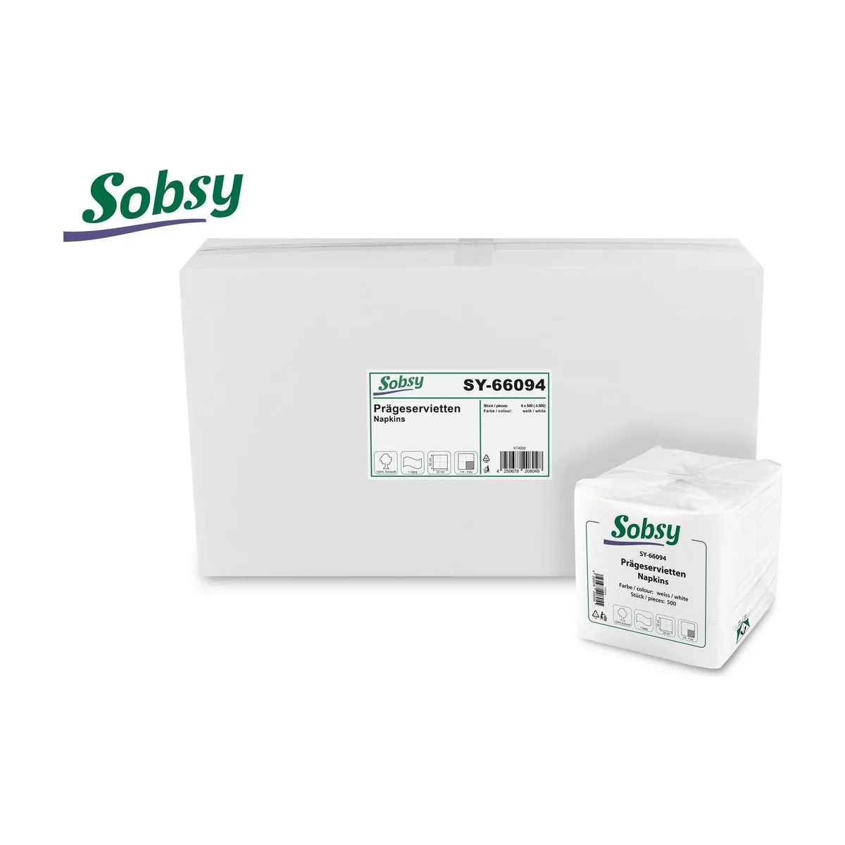 Sobsy Prägeservietten, 32 x 32 cm, weiß, 1-lagig, 1/4-Falz, 100% Zellstoff – Sobsy – Servietten weiß