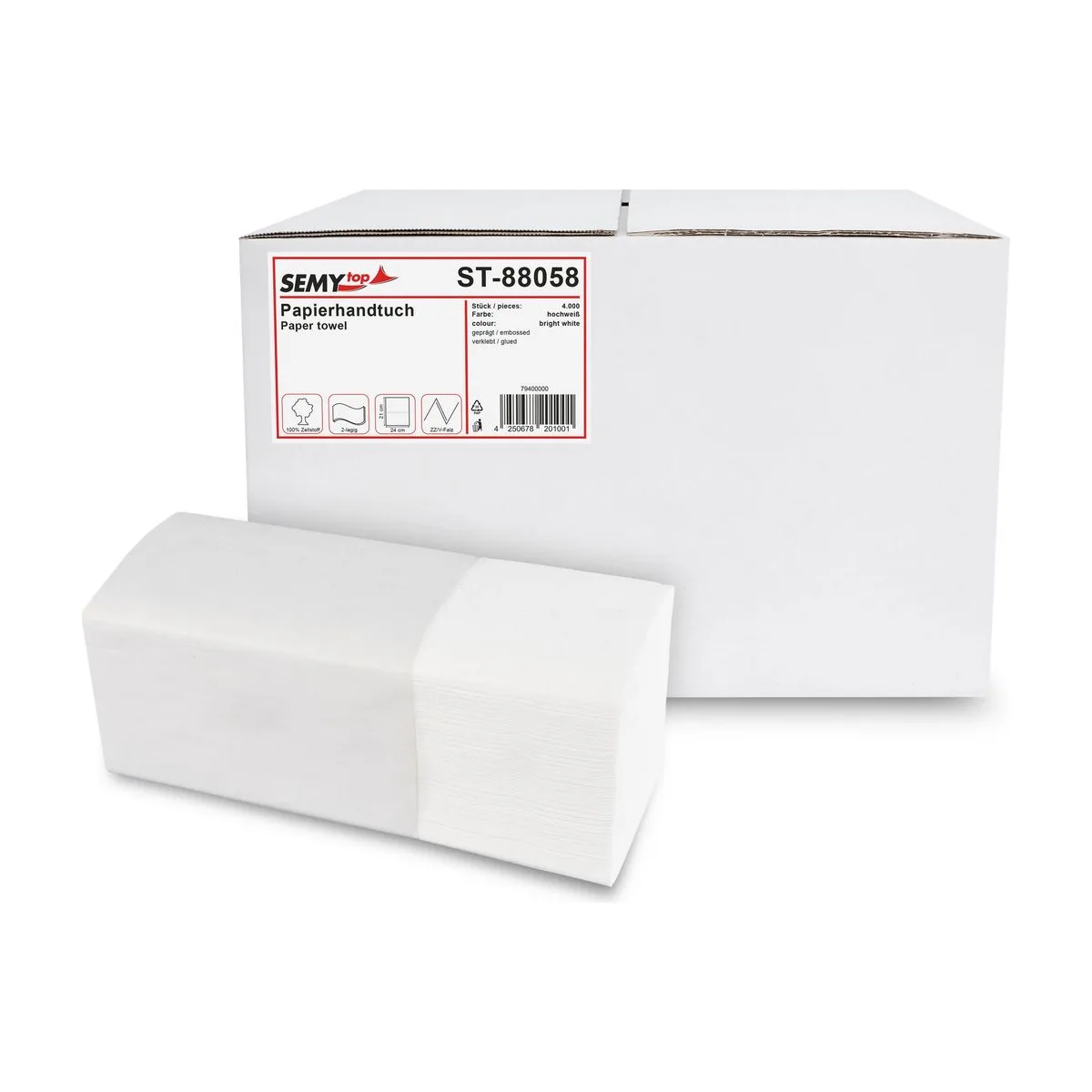 SemyTop Papierhandtuch 2-lagig ZZ/V-Falz, hochweiß – SemyTop – V-Falz