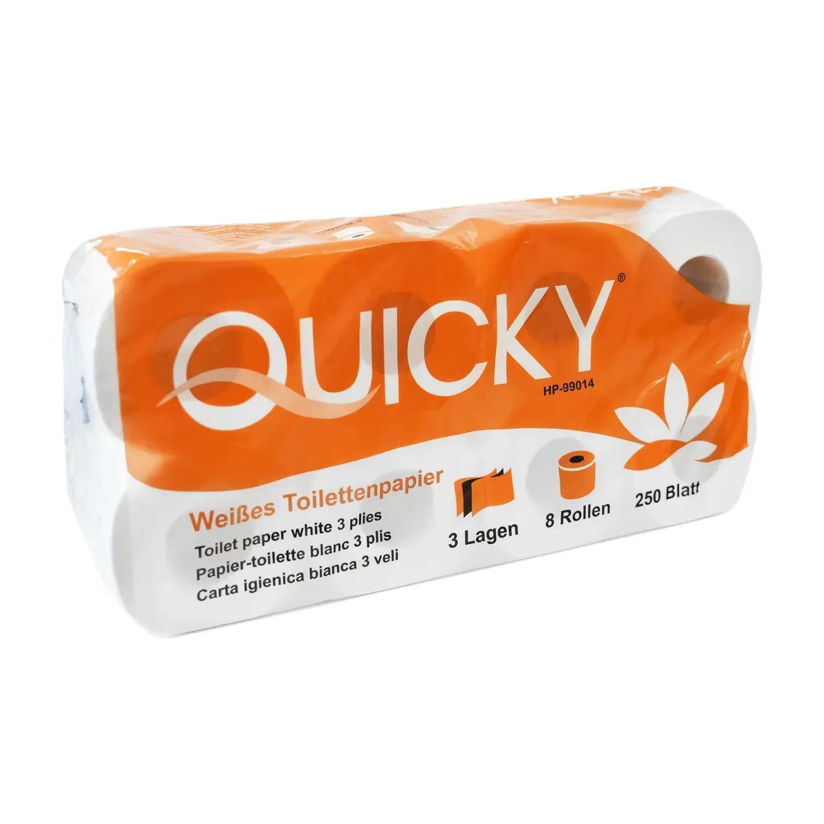 Quicky Toilettenpapier, 3-lagig mit Blumenprägung – QUICKY – Kleinrollen