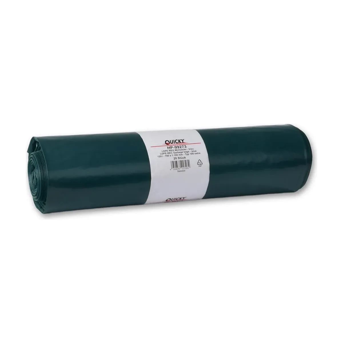 Blaue Müllsäcke, 120 Liter Typ 100 extra | Großpack 200 Stück – QUICKY – Müllsäcke