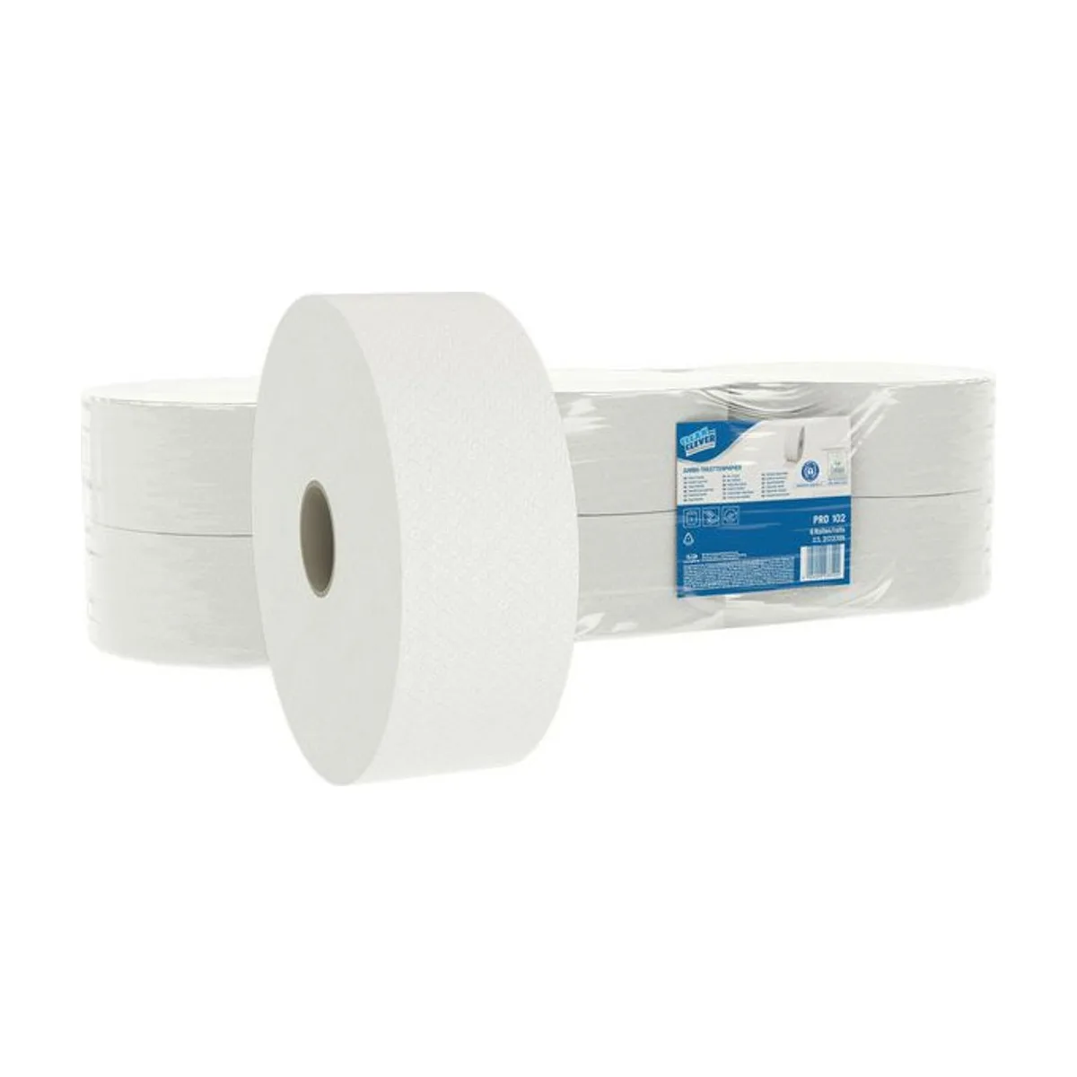 PRO102 Toilettenpapier Jumbo hochweiß 2-lagig 6 Rollen à 360m Recycling – CLEAN and CLEVER PROFESSIONAL – Jumbo-Toilettenpapi