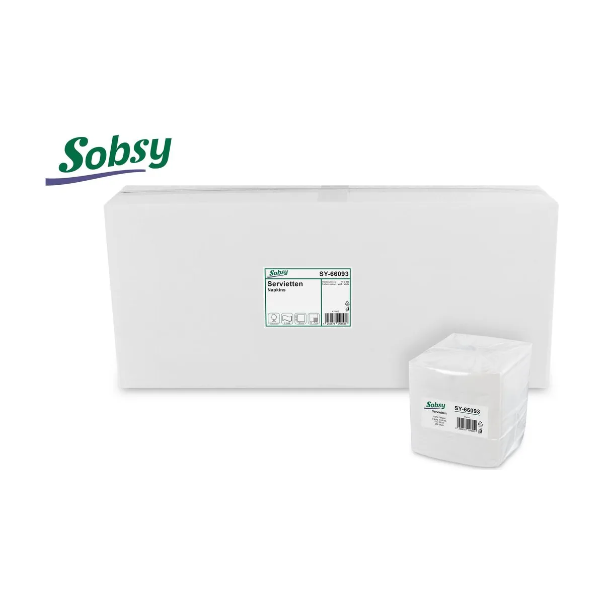 Sobsy Servietten, 32 x 32 cm, weiß, 2-lagig, 1/4-Falz, 100% Zellstoff – Sobsy – Servietten weiß