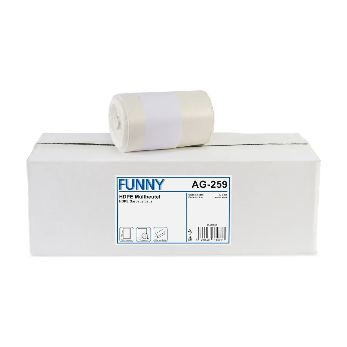 Funny HDPE-Müllbeutel extra weiß 300+240 x 530 mm - 1.000 Stück – Funny – Müllbeutel
