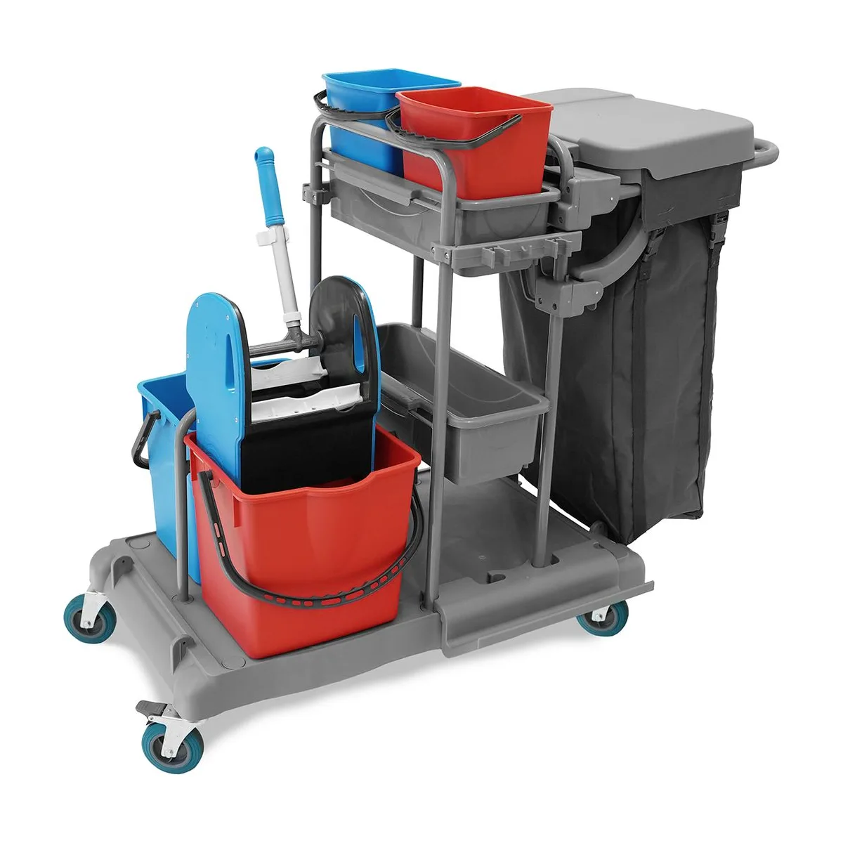 SemyTop Reinigungswagen, 2 x 5l + 2 x 18l Eimer, Mopp-Presse, 100l Leinentasche – SemyTop – Reinigungszubehör
