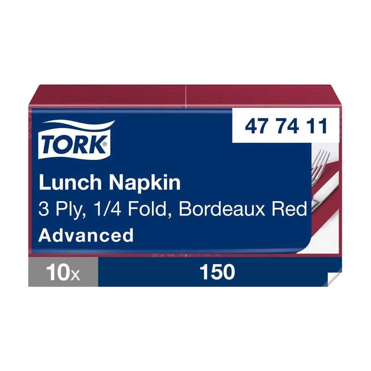 Tork Soft Lunchservietten Bordeauxrot, 3-lagig, 33 × 33 cm, ¼-Falz – 10 × 150 Servietten