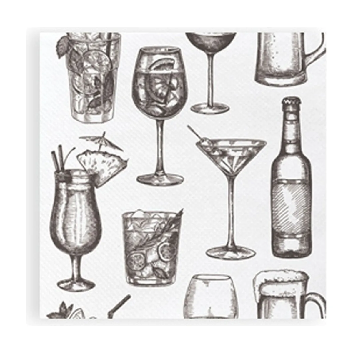 Motivserviette, Zellstoff, Cocktail weiß, 20x20cm, 3200 Stück – SemyTop – Motivservietten