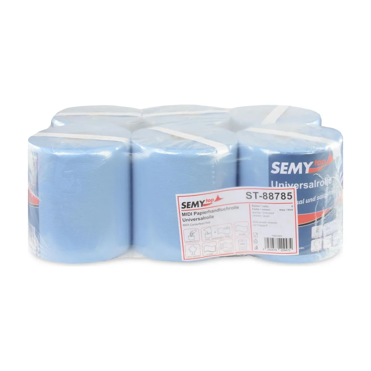 SemyTop Handtuchrolle, blau, 2-lagig, Zellstoff, 6 Rollen – SemyTop – Innenzugrollen