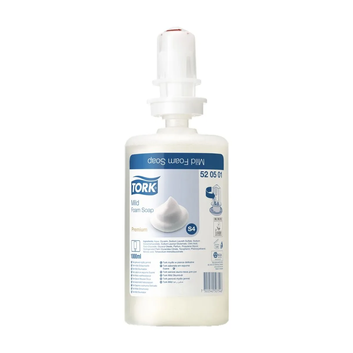 Tork Mild Duftende Hand Schaumseife S4 – 1 Liter (Karton à 6 Flaschen) – Transparent