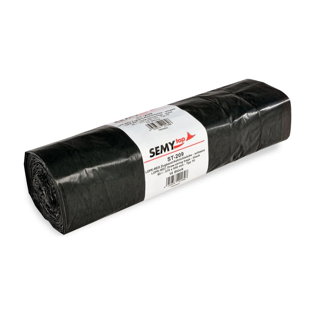SemyTop Zugbandsäcke, schwarz, 60 Liter - Typ 70, 200 Stück – SemyTop – Müllsäcke