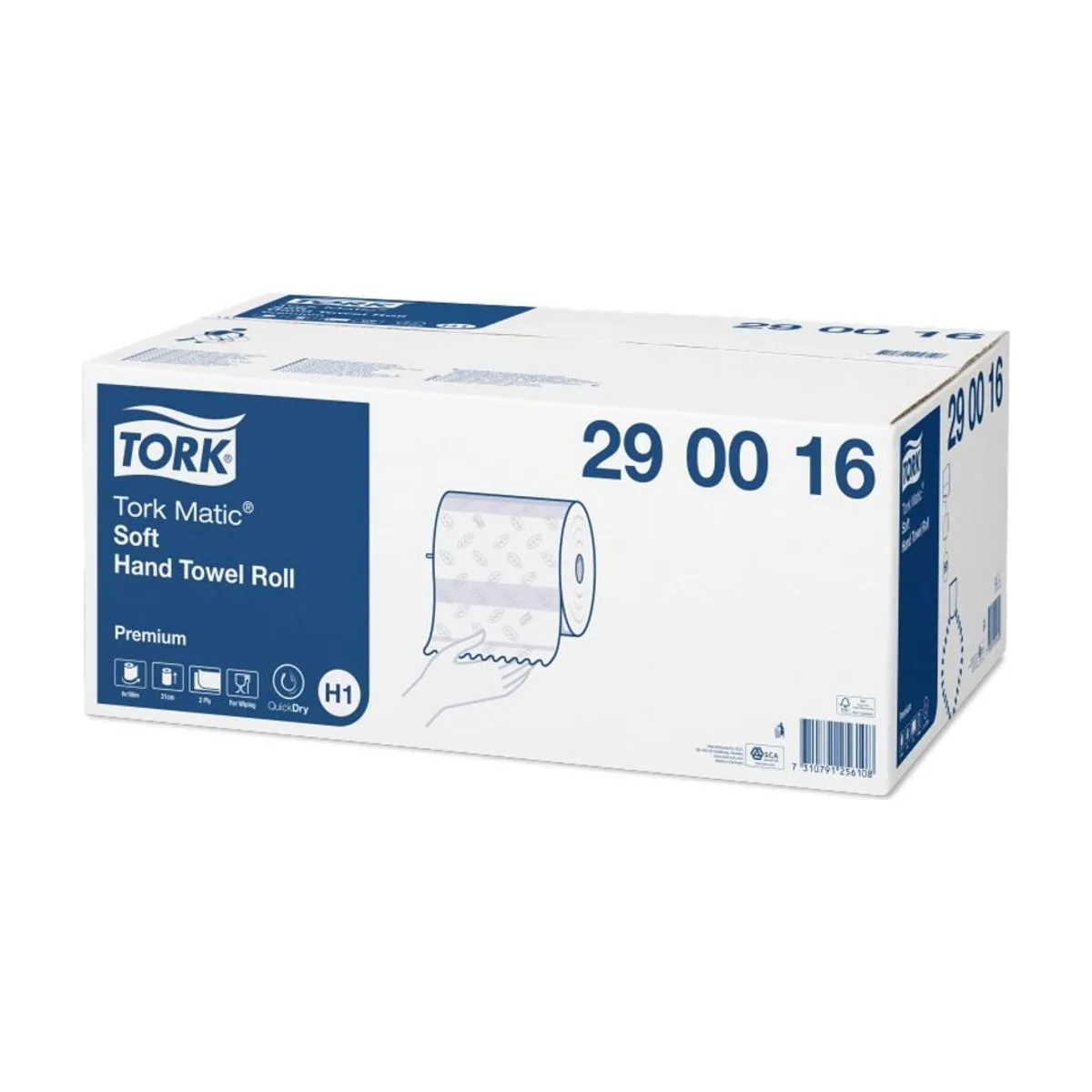 Tork Matic Soft Papierhandtücher Weiß mit blauem Blätterdesign H1, 2-lagig – 6 Rollen à 100 m