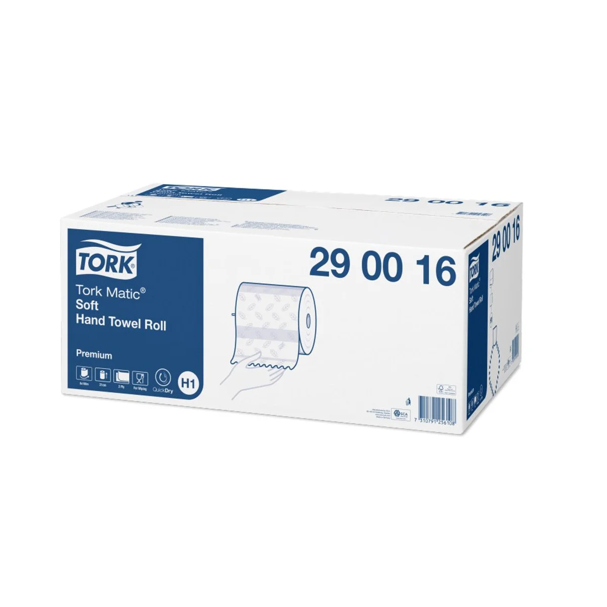 Tork Matic Soft Papierhandtücher Weiß mit blauem Blätterdesign H1, 2-lagig – 6 Rollen à 100 m – Tork – Autocut-Rollen
