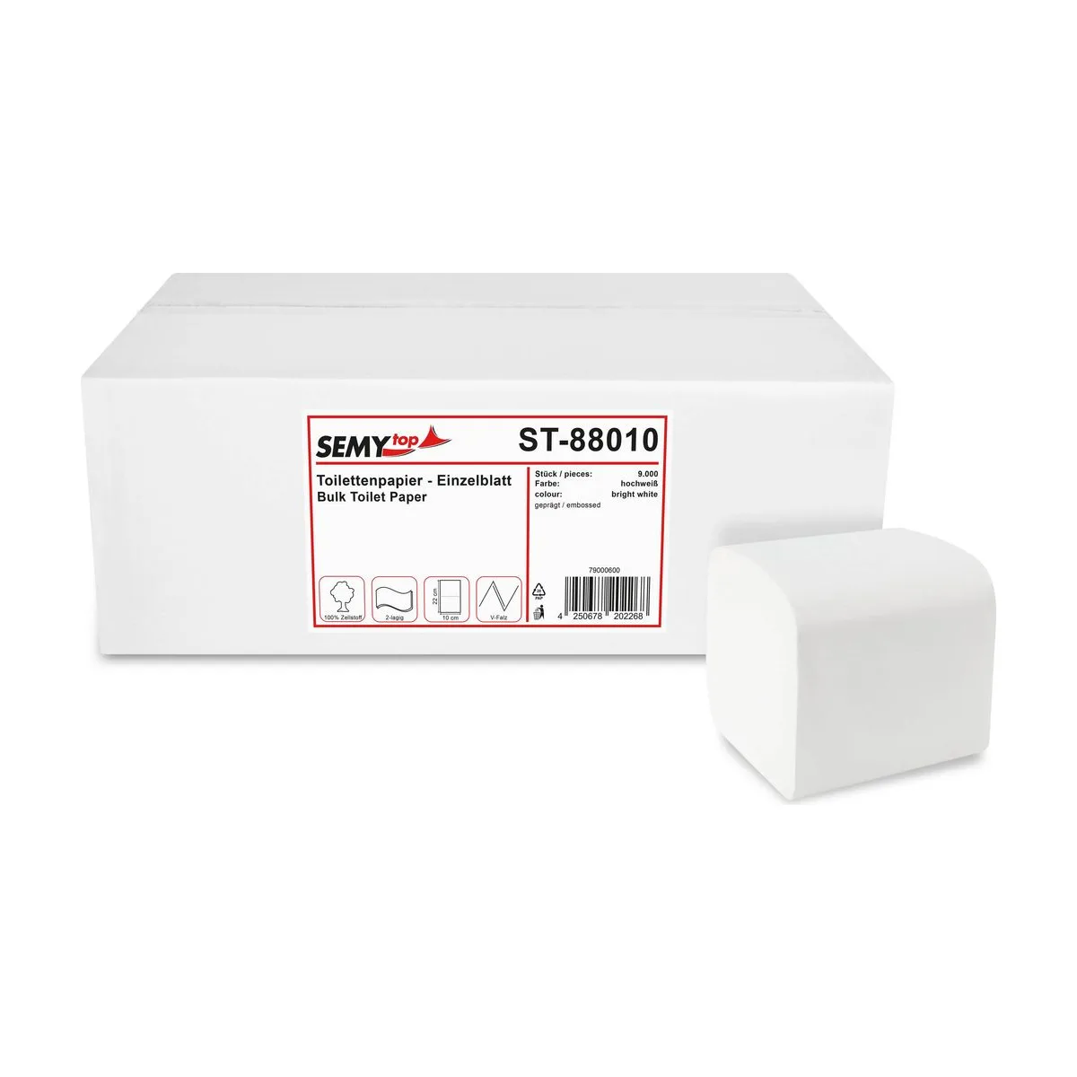 SemyTop Einzelblatt Toilettenpapier, 2-lagig, hochweiß – SemyTop – Einzelblatt-Toilettenpapier