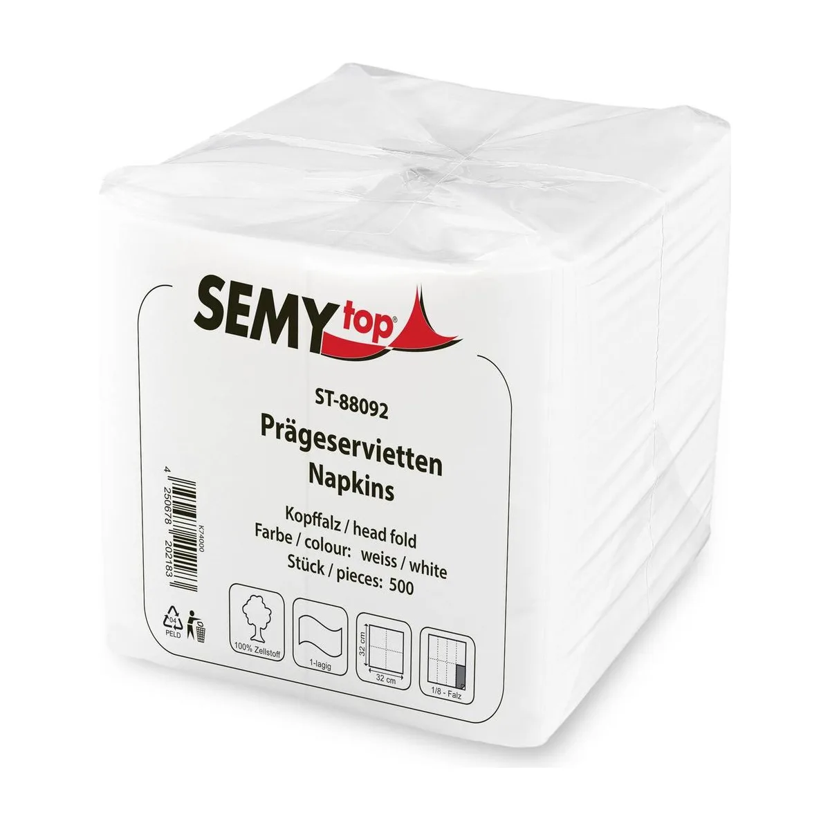 SemyTop Prägeserviette, Kopffalz, hochweiß, 1lagig – SemyTop – Servietten weiß