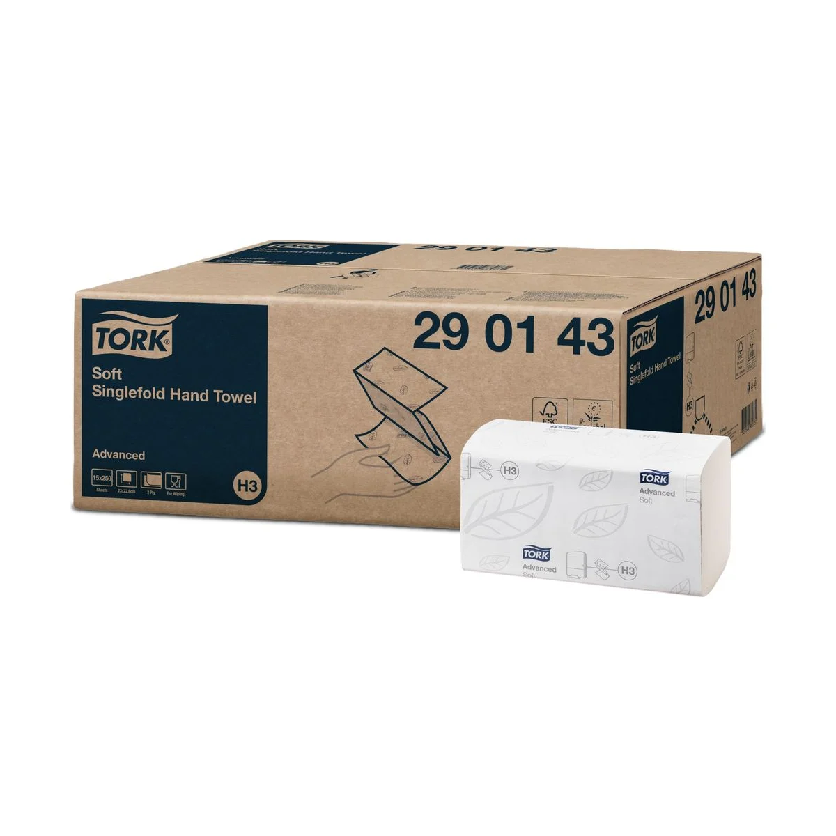 Tork weiche Zickzack-Handtücher Weiß H3, 2-lagig – 15 × 250 Tücher – Tork – V-Falz