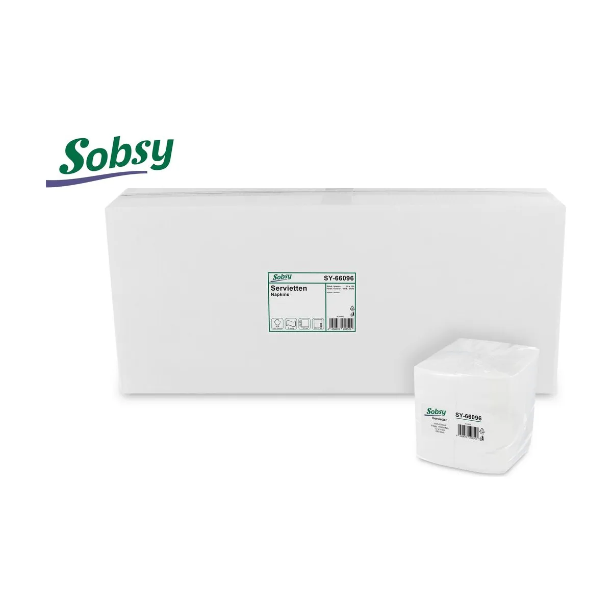 Sobsy Servietten, 32 x 32 cm, weiß, 2-lagig, 1/8-Falz, 100% Zellstoff – Sobsy – Servietten weiß