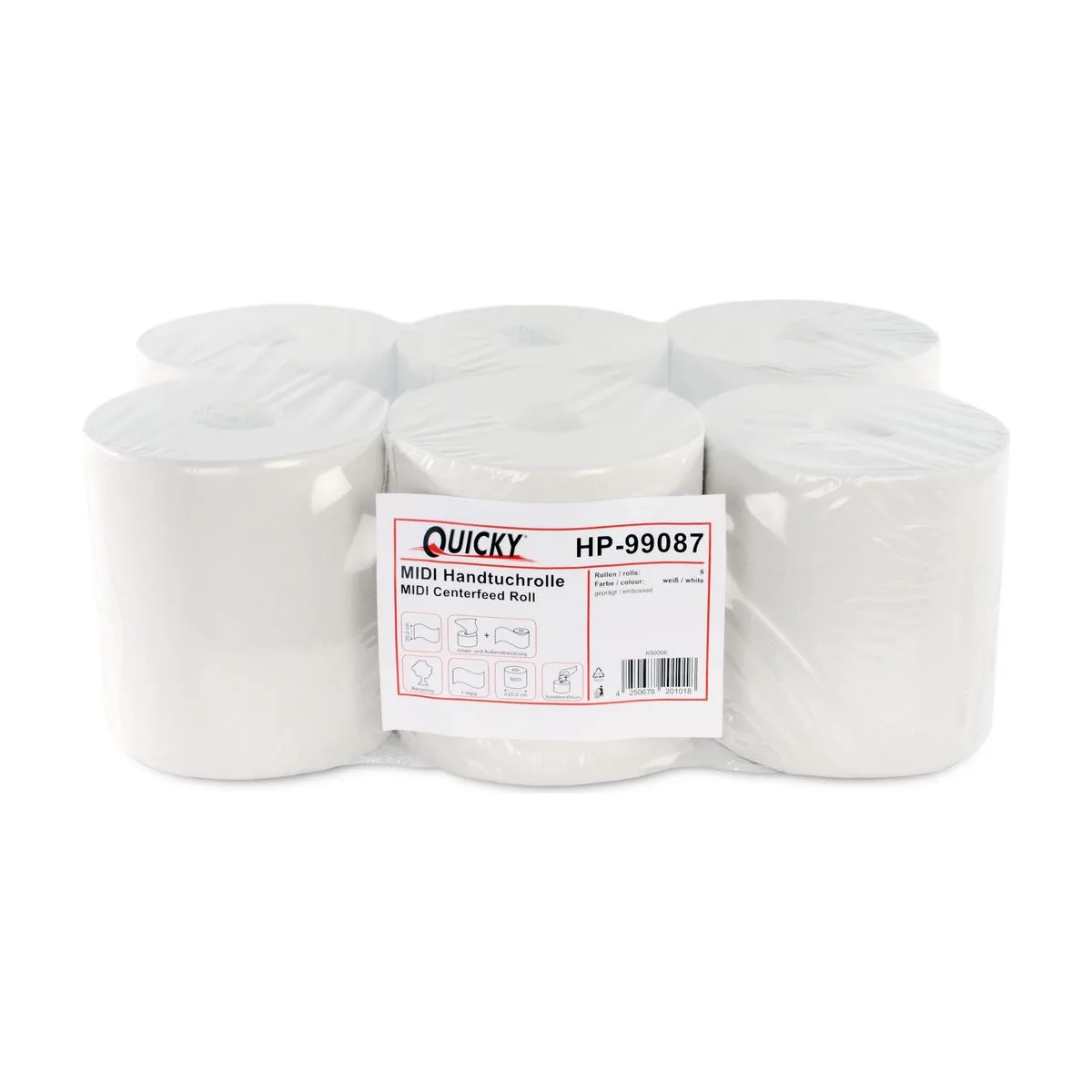 Quicky Handtuchrolle 1-lagig, 100% Recycling, 6 Rollen – QUICKY – Innenzugrollen