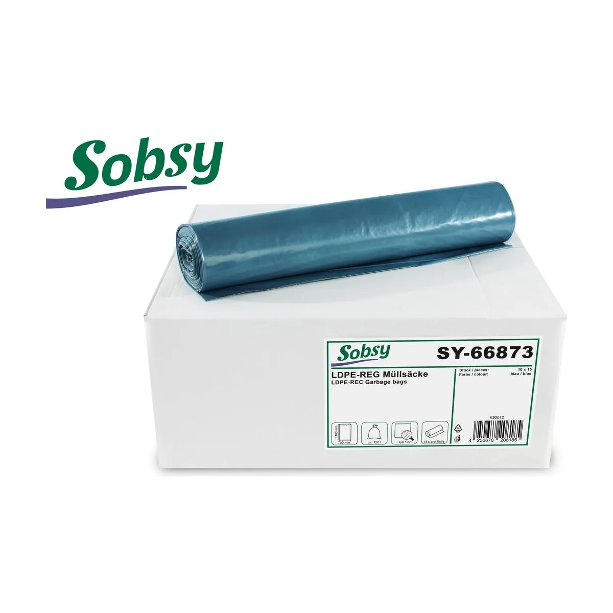 Sobsy LDPE-Reg. Müllsäcke, blau, gerollt, 120l – Sobsy – Müllsäcke