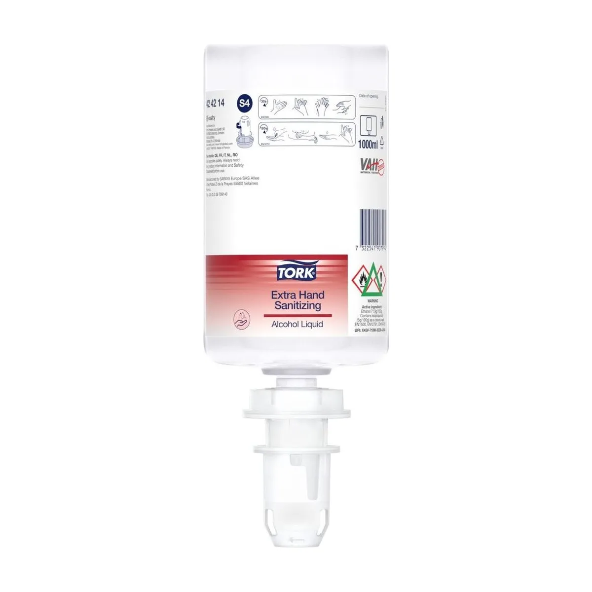 Tork Händedesinfektionsflüssigkeit mit Alkohol – Karton à 6 Flaschen – Transparent S4