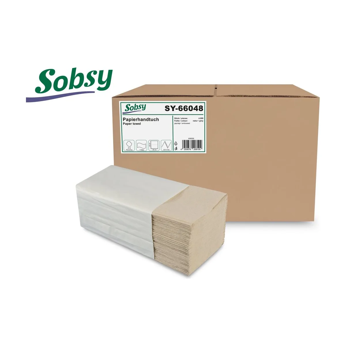 Sobsy Papierhandtuch 25x20 cm, 1-lg.,rec.natur – Sobsy – V-Falz
