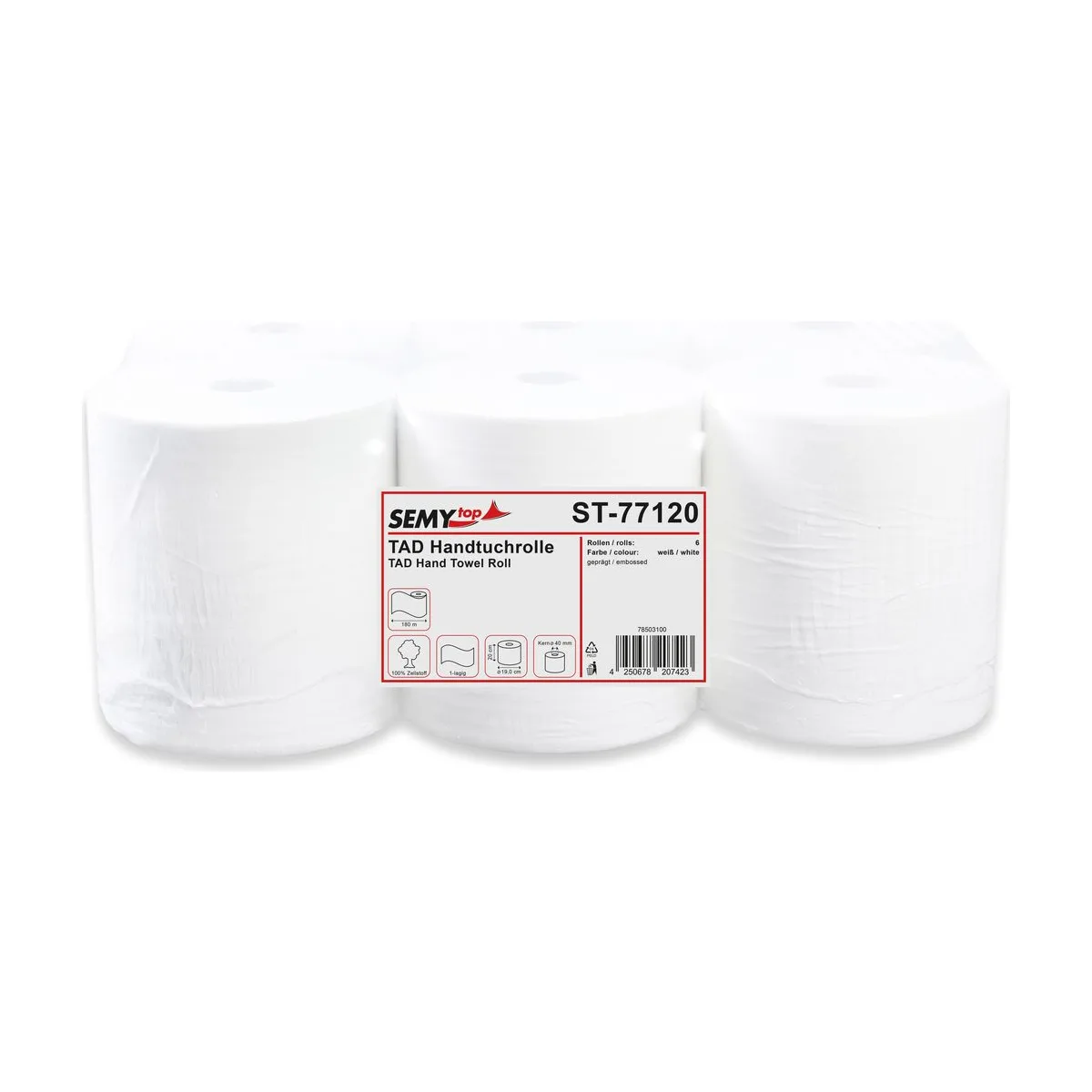 SemyTop TAD Handtuchrolle, Premium, 1-lagig, geprägt – SemyTop – Papierhandtuchrollen