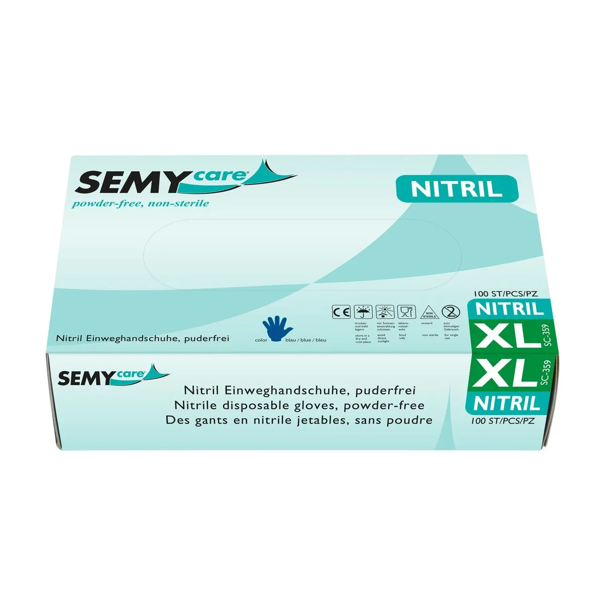 SemyCare Nitril-Einweghandschuhe XL, blau, puderfrei – SemyCare – Nitril