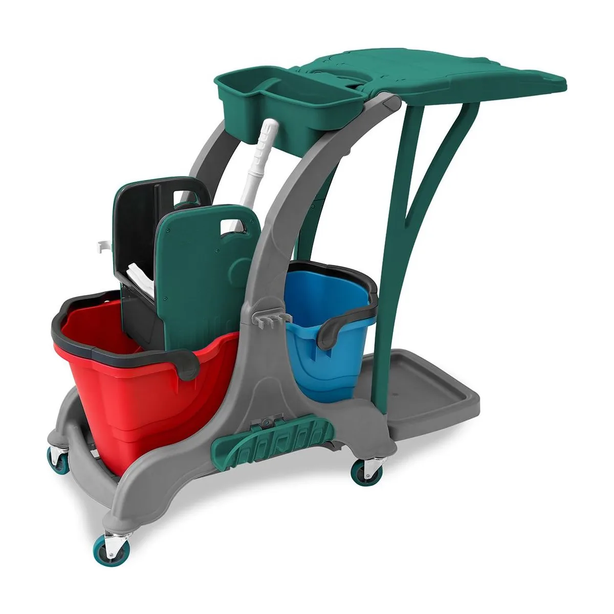 SemyTop Doppelfahrwagen, 2 x 25 Liter Eimer, Mopp-Presse, Utensilbehälter, Müllsackhalter – SemyTop – Reinigungszubehör