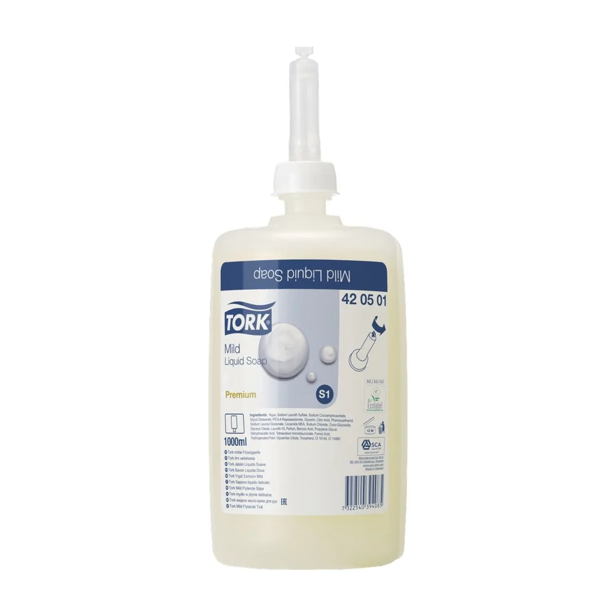 Tork milde Flüssigseife S1 – 1 Liter (Karton à 6 Flaschen) – Perlmuttfarben