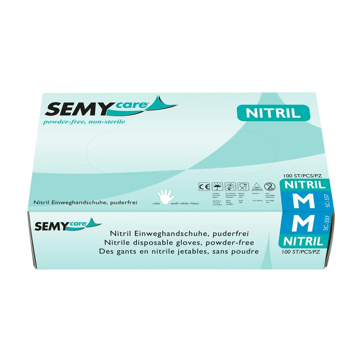SemyCare Nitril-Einweghandschuhe M, weiß, puderfrei – SemyCare – Nitril