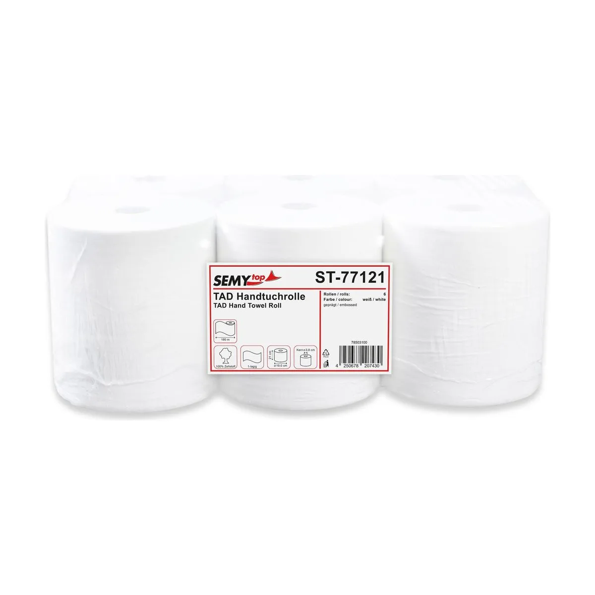 SemyTop TAD Premium Handtuchpapier-Rolle, 1-lagig, Zellstoff – SemyTop – Autocut-Rollen