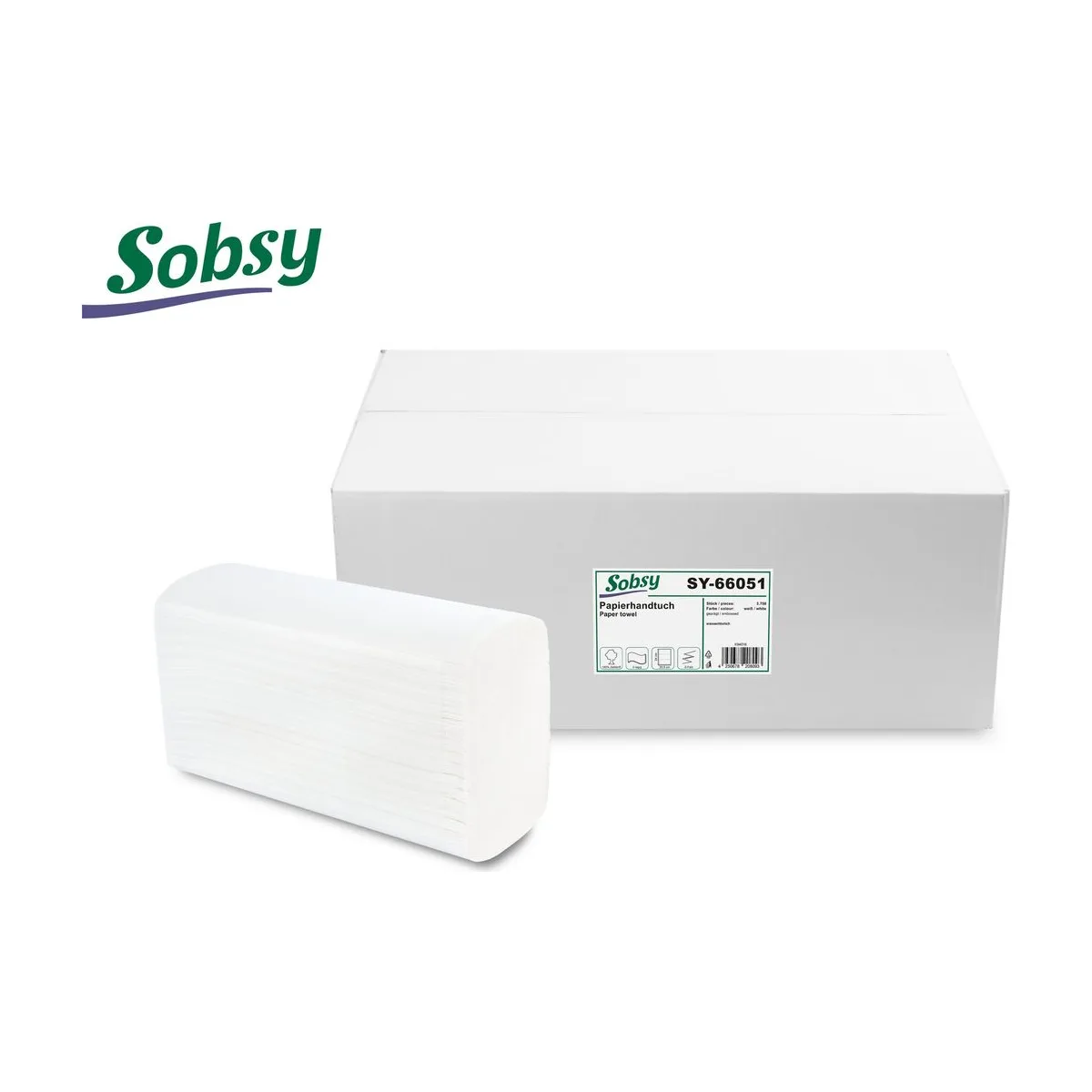 Sobsy Papierhandtuch 20,5x24cm, 2-lg, h-weiß – Sobsy – Z-Falz