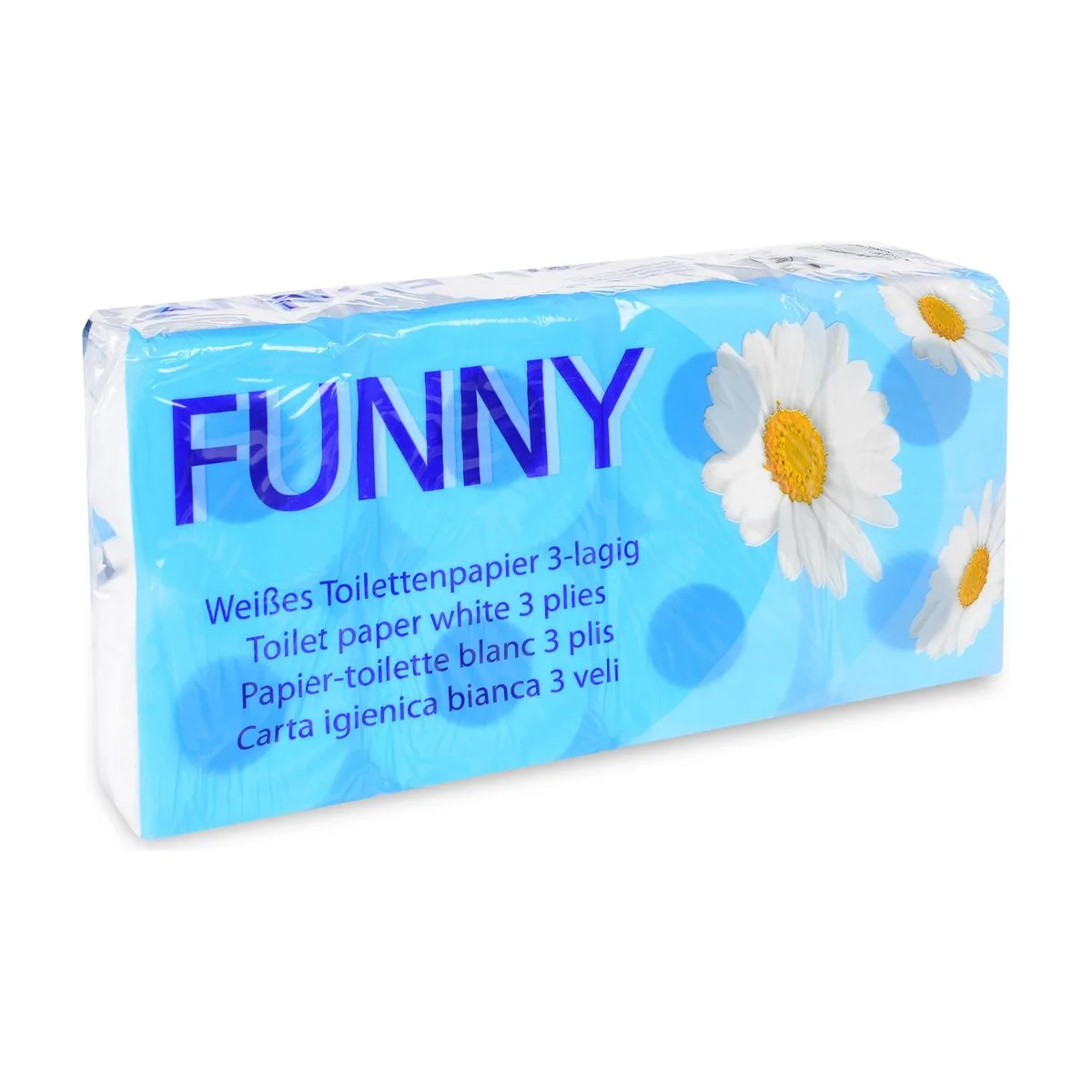 Funny Toilettenpapier, 150 Blatt, 3-lagig, hochweißer Zellstoff – FUNNY – Kleinrollen