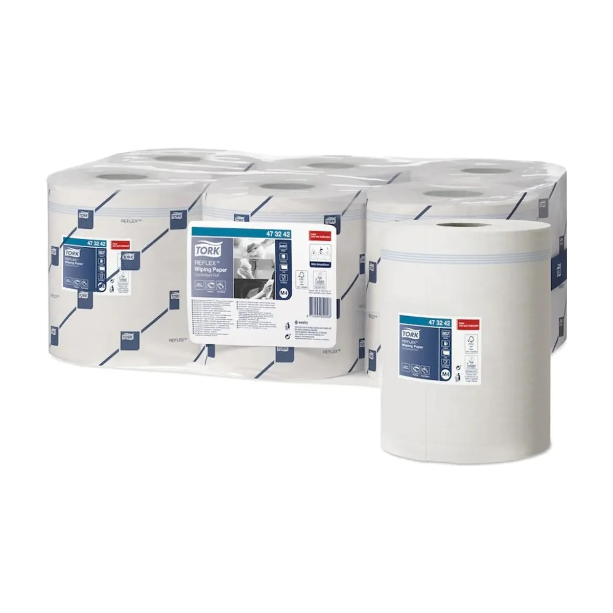 Tork Reflex Mehrzweck-Papierwischtücher Weiß M4, 1-lagig – 6 Rollen à 300 m