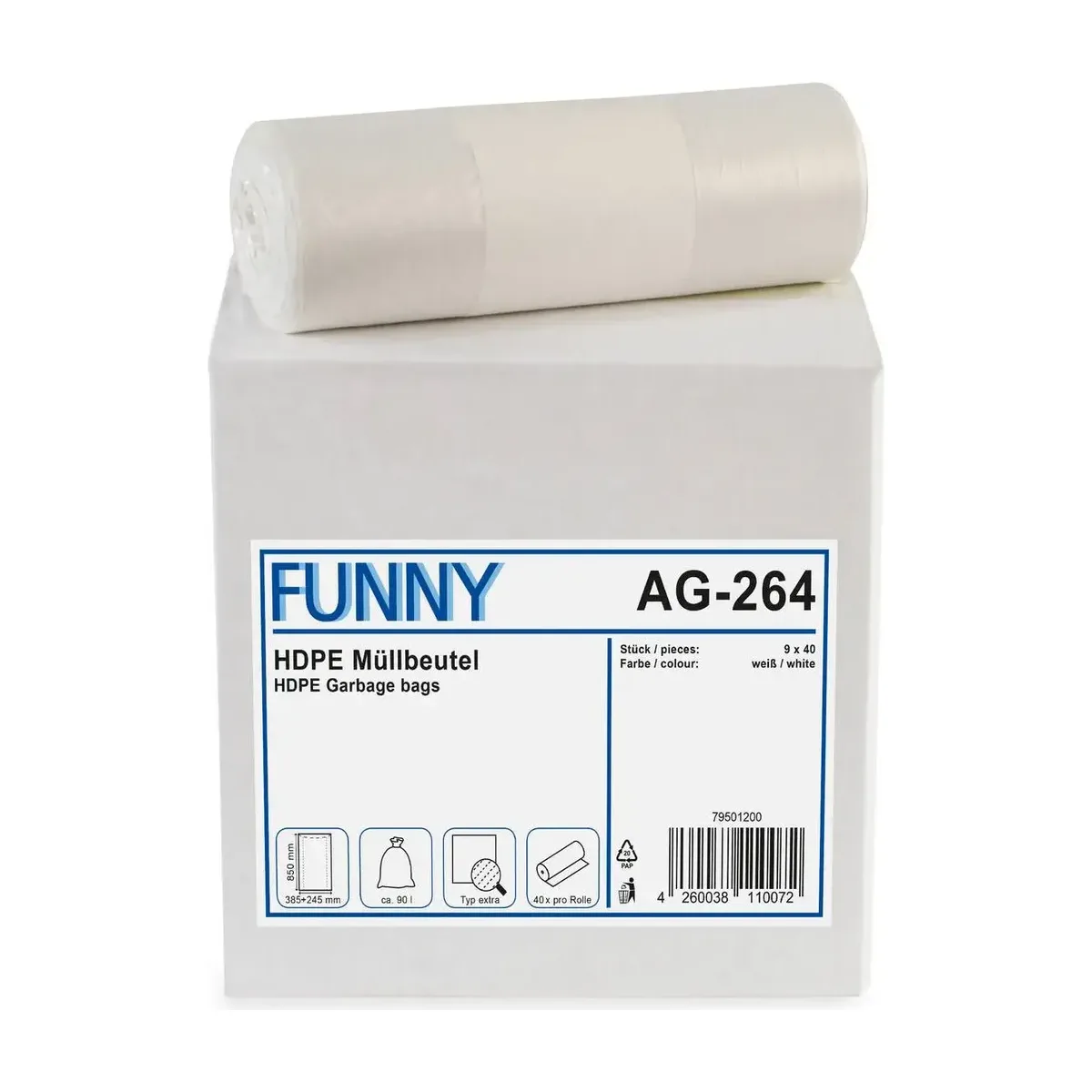 Funny HDPE-Müllbeutel extra weiß - 90 l - 360 Stück – Funny – Müllbeutel