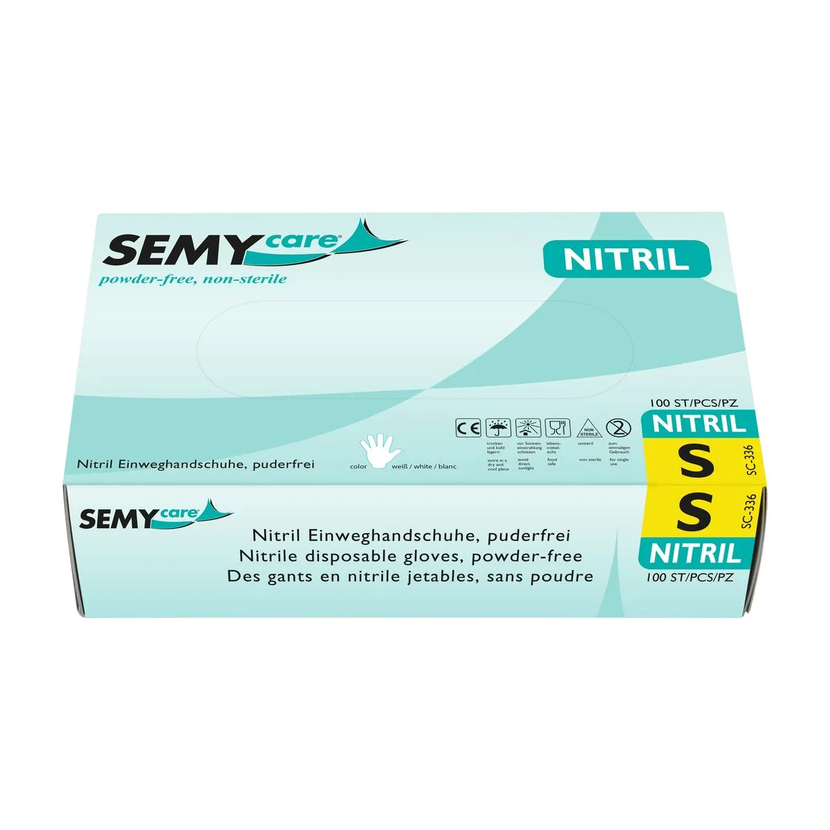 SemyCare Nitril-Einweghandschuhe S, weiß, puderfrei – SemyCare – Nitril