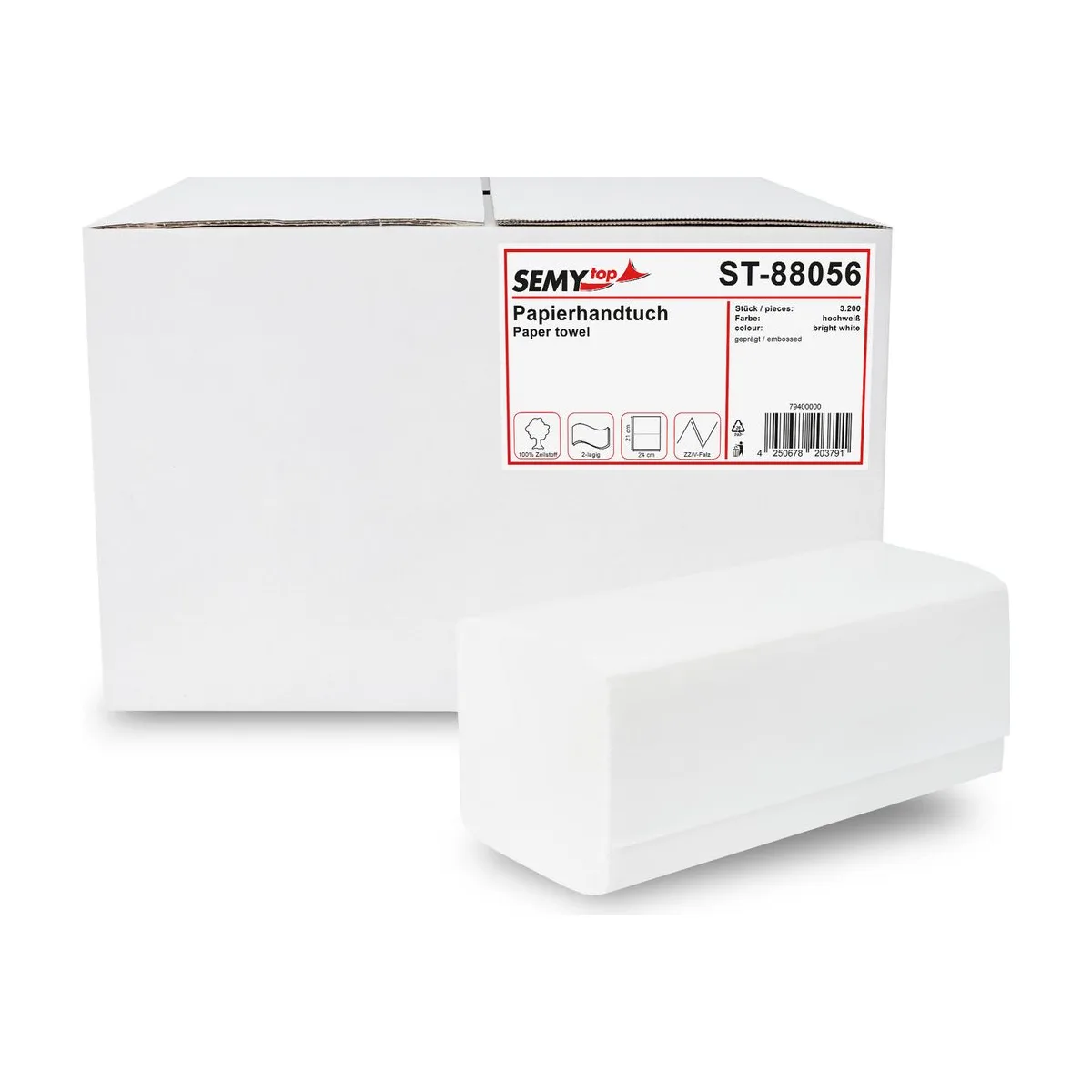 SemyTop Papierhandtücher, 2-lagig, V-Falz, hochweiß, 100% Zellstoff – SemyTop – V-Falz