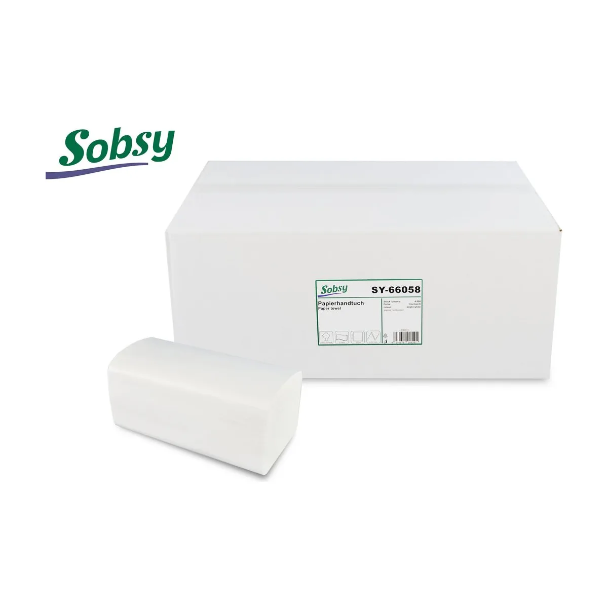 Sobsy Papierhandtücher, 2-lg., 21 x 21 cm, V-Falz, hochweiß, Zellstoff – Sobsy – V-Falz